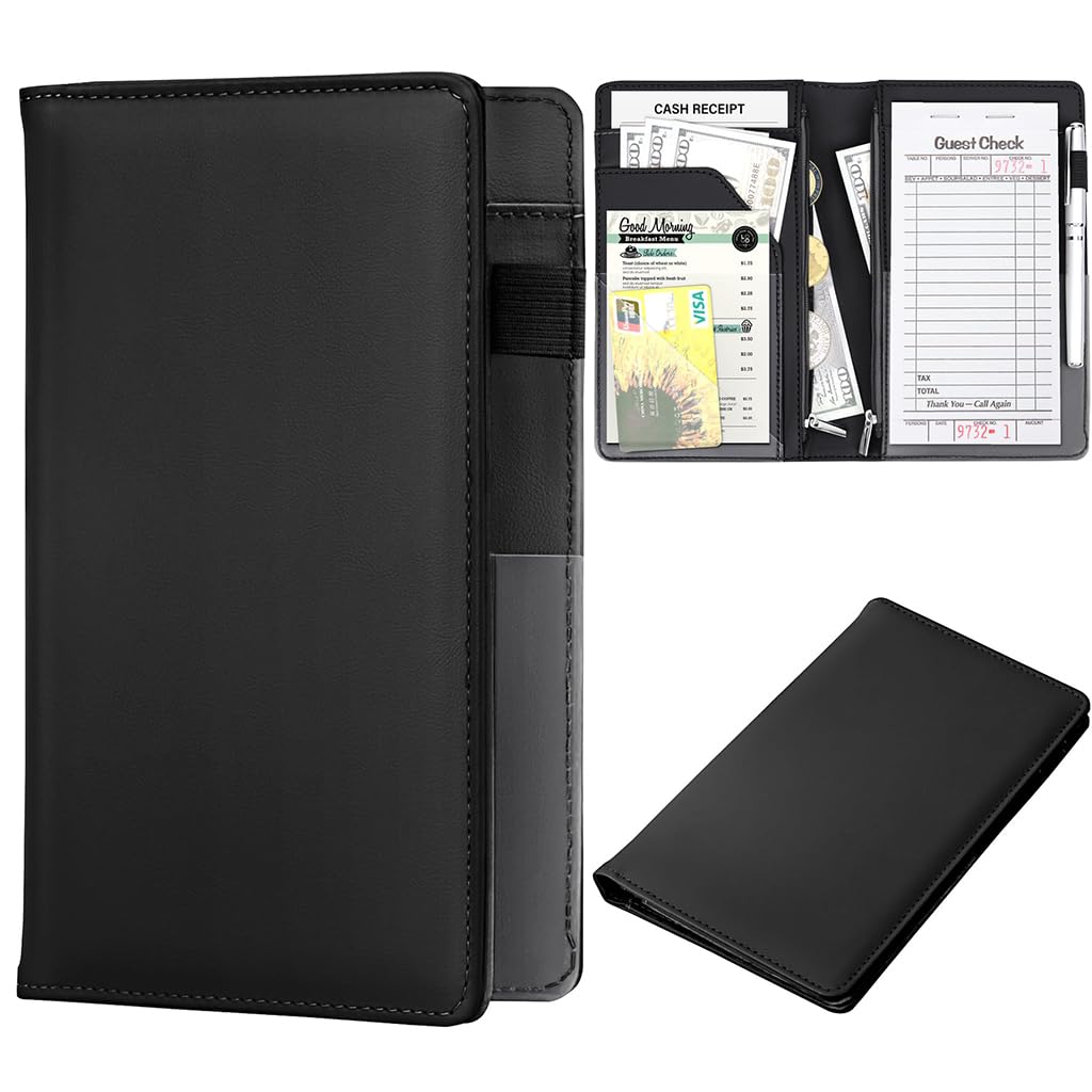 Climberty Server Book with Zipper Pockets, Leather Server Books for Waitress, Sturdy Waitress Book with Money Pocket and Zipper, Servers Book Serving Waitress Accessories Fit Server Apron (Black) Climberty Server Book with Zipper Pockets, Leather Server Books for Waitress, Sturdy Waitress Book with Money Pocket and Zipper, Servers Book Serving Waitress Accessories Fit Server Apron (Black)
